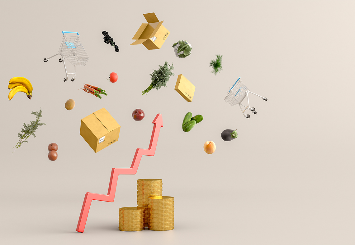 Illustration av hur inflationen pressar upp priserna på matvaror